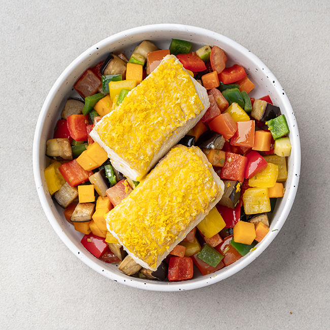 Zesty Pepper Fish With Caponata Vegetables